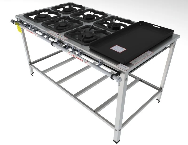 Fogão 6 Bocas Mistas de encosto c/ chapa grelha 30 x 30 perfil 7 INOX - FGI 36 EM CH- G PANIZ