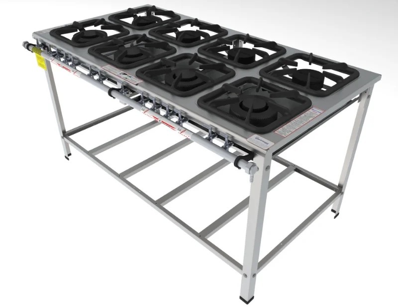Fogão 8 Bocas Mistas de encosto grelha 30 x 30 perfil 7 INOX -FGI 38 EM - G PANIZ