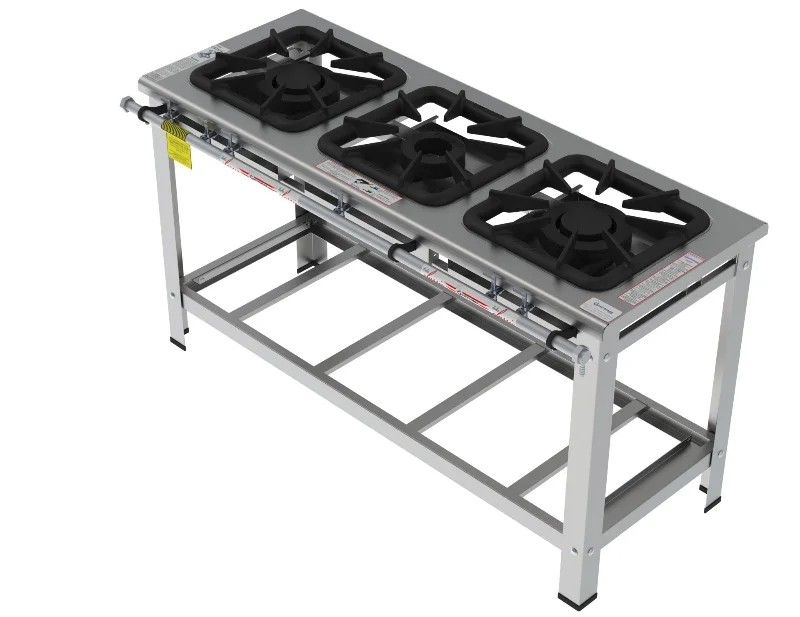 Fogão 3 Bocas Duplas em linha grelha 40 x 40 perfil 10 INOX - FGI 43 LD - G PANIZ