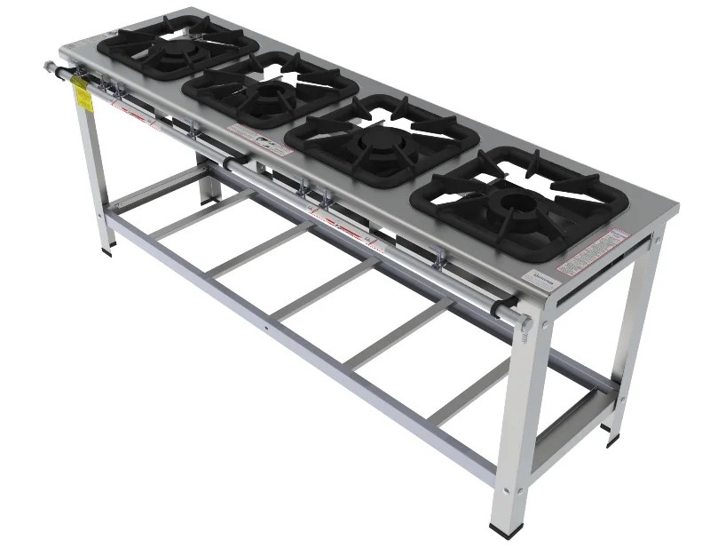 Fogão 4 Bocas Mistas em linha grelha 40 x 40 perfil 10 INOX - FGI 44 LM - G PANIZ