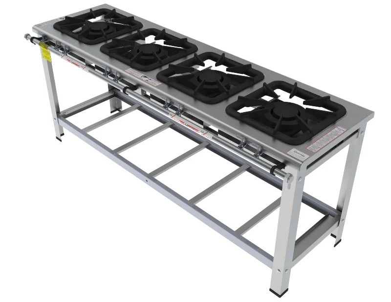 Fogão 4 Bocas Duplas em linha grelha 40 x 40 perfil 10 INOX - FGI 44 LD - G PANIZ