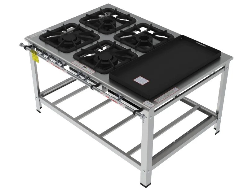 Fogão 4 Bocas Mistas de encosto c/chapa grelha 40 x 40 perfil 10 INOX - FGI 44 EM CH - G PANIZ