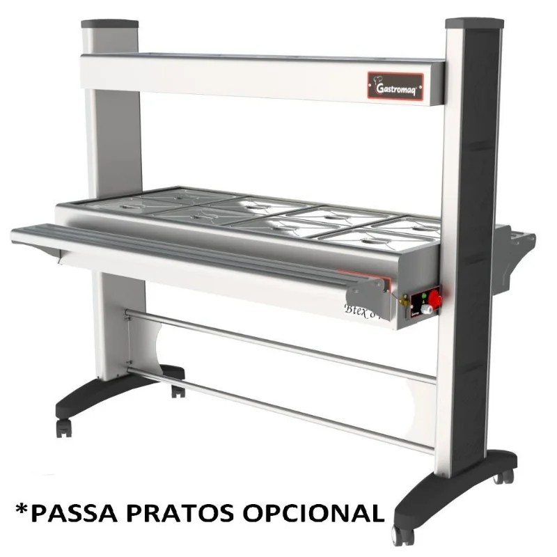 BTEX 8 - 4 AI IBalcão térmico 8 cubas quentes inferior - 4 Gelo X superior - Pé Inox tampas inox - GASTROMAQ