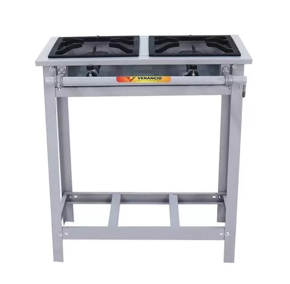 FOGÃO A GÁS VULCÃO ALTA PRESSÃO INOX 2 QUEIMADORES COM PÉ - VENANCIO