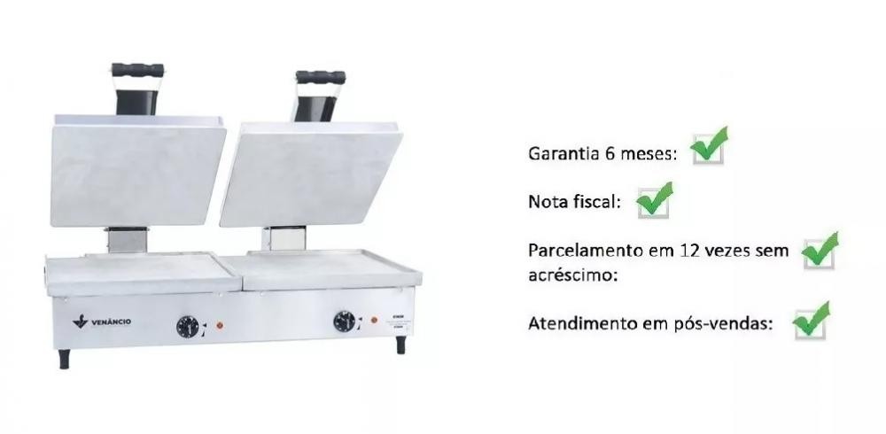 SANDUICHEIRA ALUMÍNIO DEGUSTE ELÉTRICO 2 PRENSAS 70 2 PRENSAS LISAS - VENANCIO