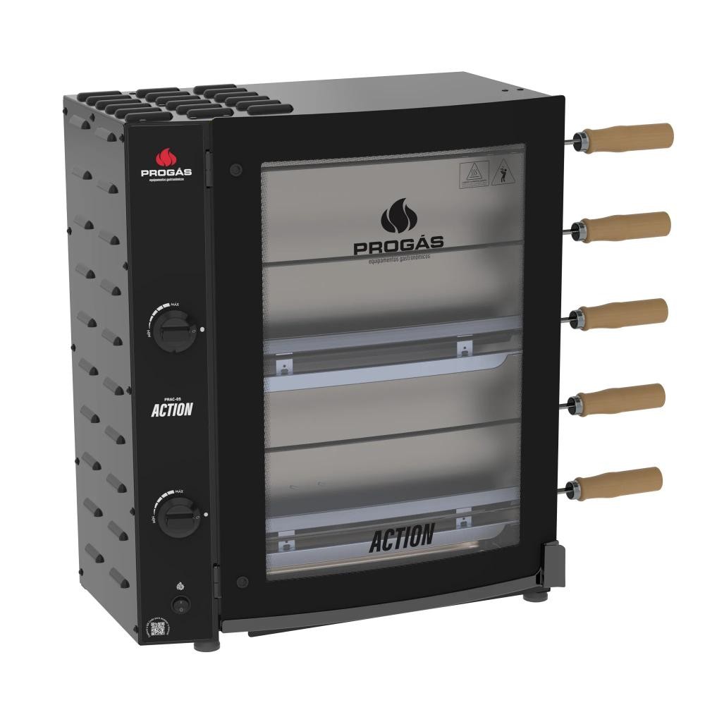 Forno Rotativo a Gás Progás 5 Espetos Queimador Tubular Bivolt PRAC-05T ACTION