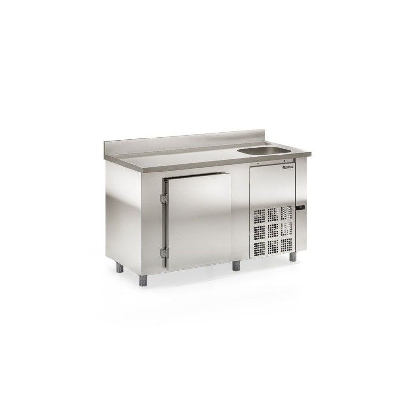 BALCÃO REFRIGERADO DE ENCOSTO -  	1500mm- REVESTIMENTO EXTERNO AI 430 e TAMPO AI 304 - GBFE-150 CD AI