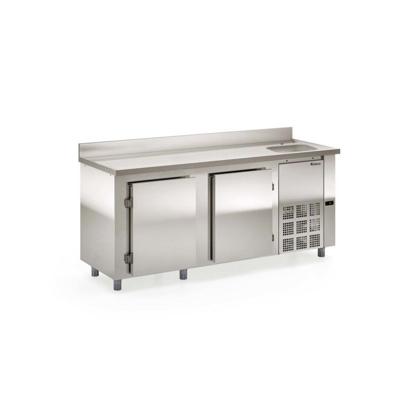 BALCÃO REFRIGERADO DE ENCOSTO - 2000mm- REVESTIMENTO EXTERNO AI 430 e TAMPO AI 304 -GBFE-200 CD AI