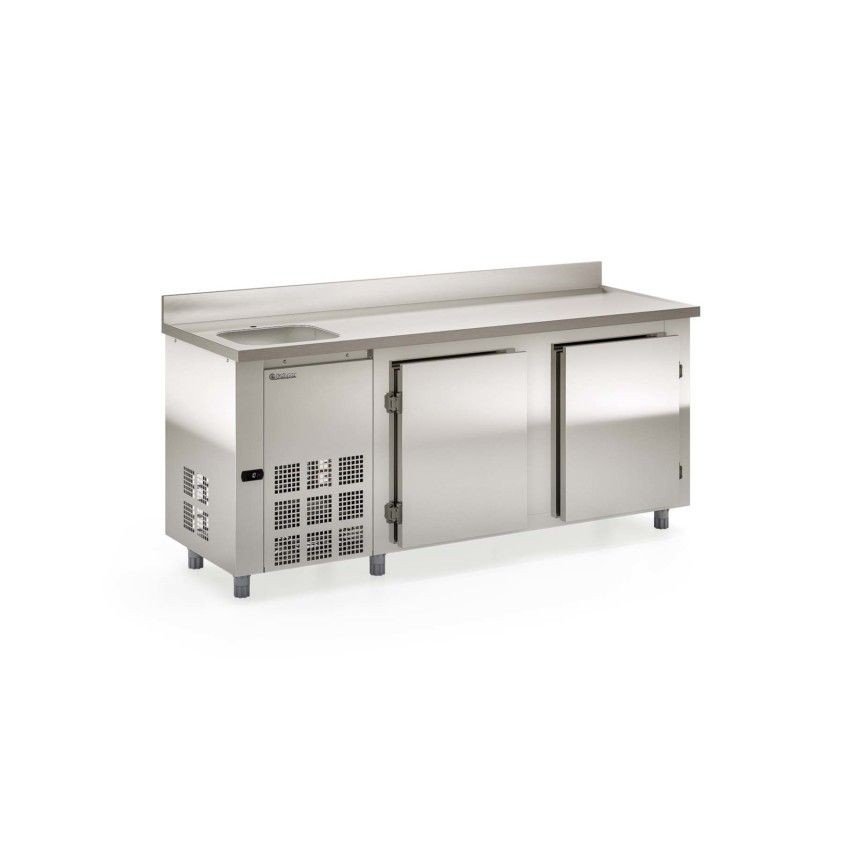 BALCÃO REFRIGERADO DE ENCOSTO - 2000mm- REVESTIMENTO EXTERNO AI 430 e TAMPO AI 304 -GBFE-200 CE AI