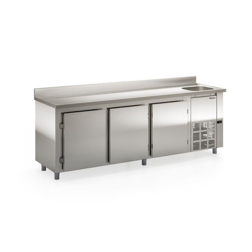 BALCÃO REFRIGERADO DE ENCOSTO - 2500mm- REVESTIMENTO EXTERNO AI 430 e TAMPO AI 304 -GBFE-250 CD AI
